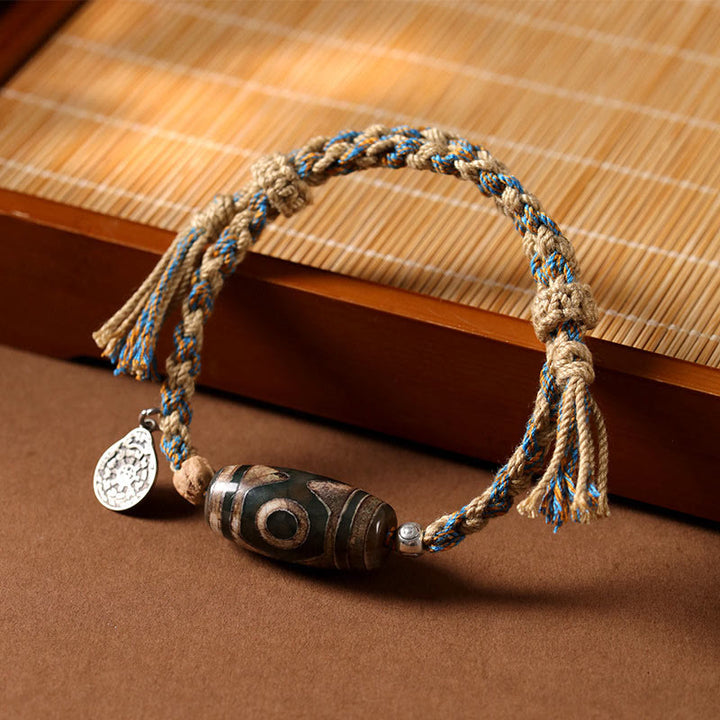 Buddha Stones Handmade Tibetan Dzi Bead Wealth Protection Braided String Bracelet - Dzi Bead(Wrist Circumference 14-16cm) - image 1