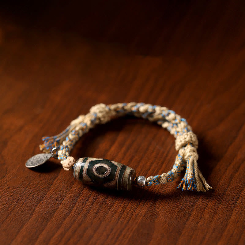 Buddha Stones Handmade Tibetan Dzi Bead Wealth Protection Braided String Bracelet - image 8
