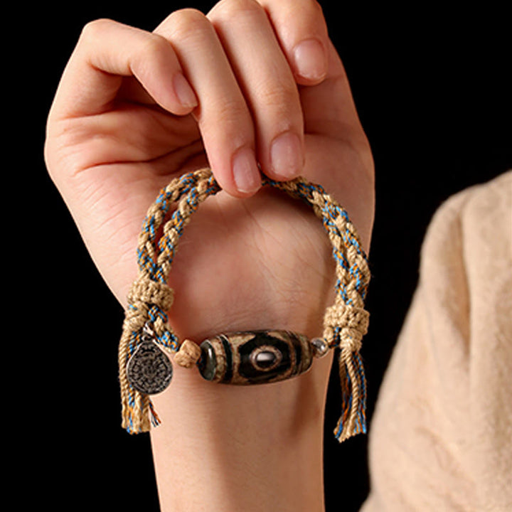 Buddha Stones Handmade Tibetan Dzi Bead Wealth Protection Braided String Bracelet - image 7