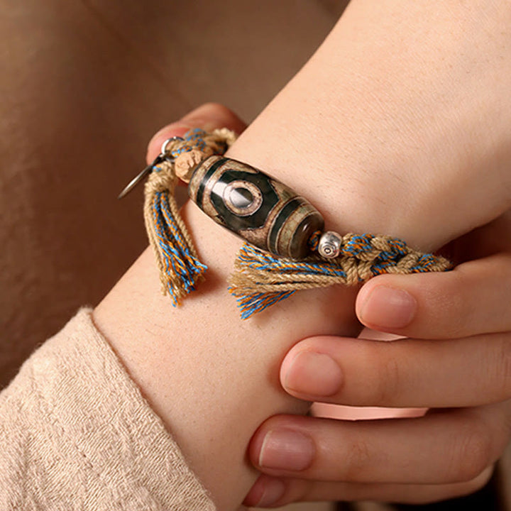 Buddha Stones Handmade Tibetan Dzi Bead Wealth Protection Braided String Bracelet - image 4