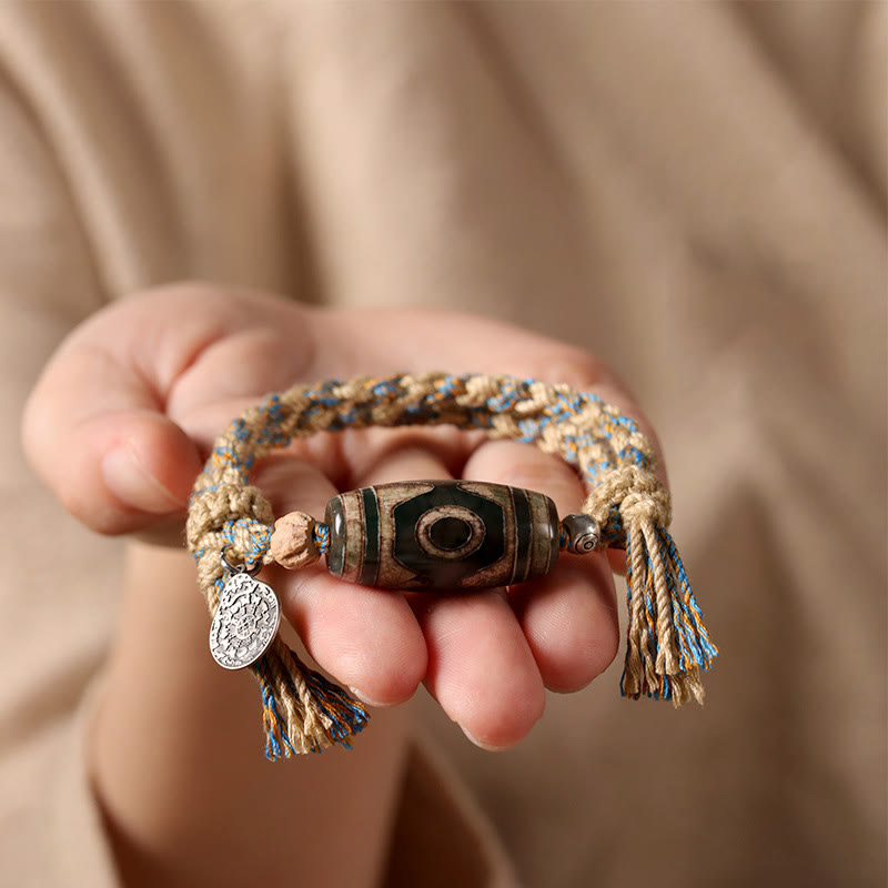 Buddha Stones Handmade Tibetan Dzi Bead Wealth Protection Braided String Bracelet - image 5