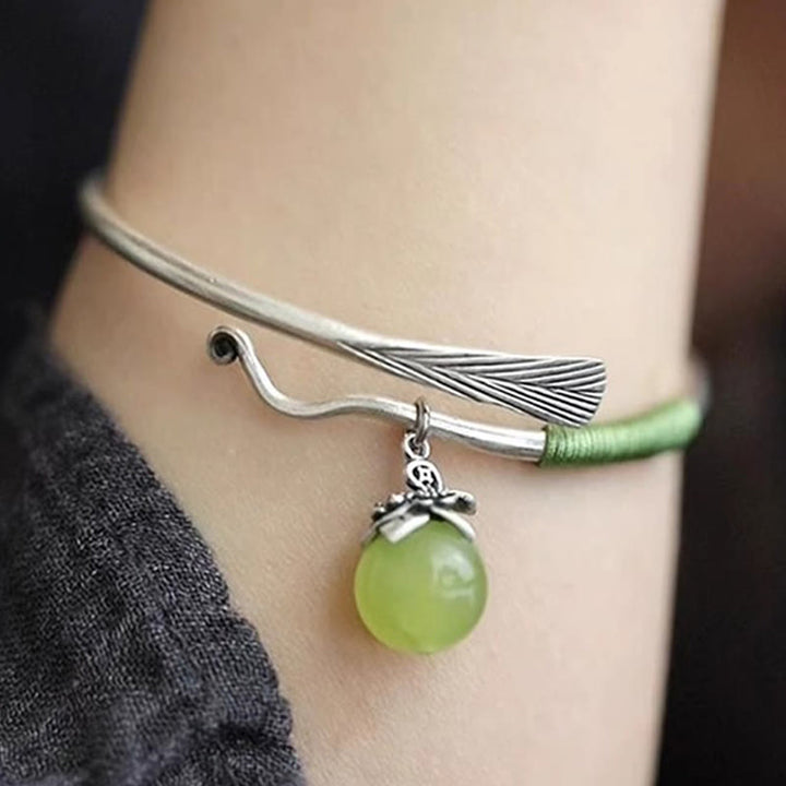 Buddha Stones Copper Alloy Green Bead Charm Luck Cuff Bracelet Bangle - image 12