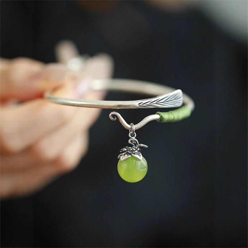 Buddha Stones Copper Alloy Green Bead Charm Luck Cuff Bracelet Bangle - image 9