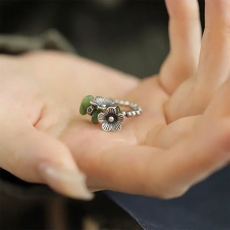 Buddha Stones Flower Pattern Copper Alloy Luck Elastic Rope Ring - image 17