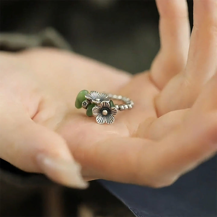 Buddha Stones Flower Pattern Copper Alloy Luck Elastic Rope Ring - image 17