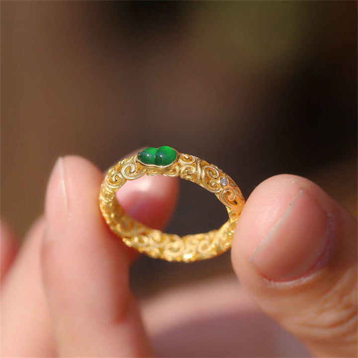 Buddha Stones Vintage Gourd Green Chalcedony Copper Alloy Wealth Ring - image 11
