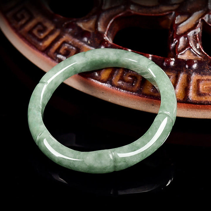 Buddha Stones Natural Bamboo Design Jade Abundance Ring - image 4