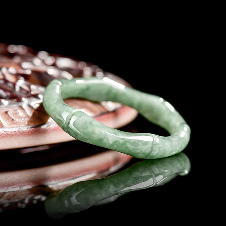 Buddha Stones Natural Bamboo Design Jade Abundance Ring - image 3