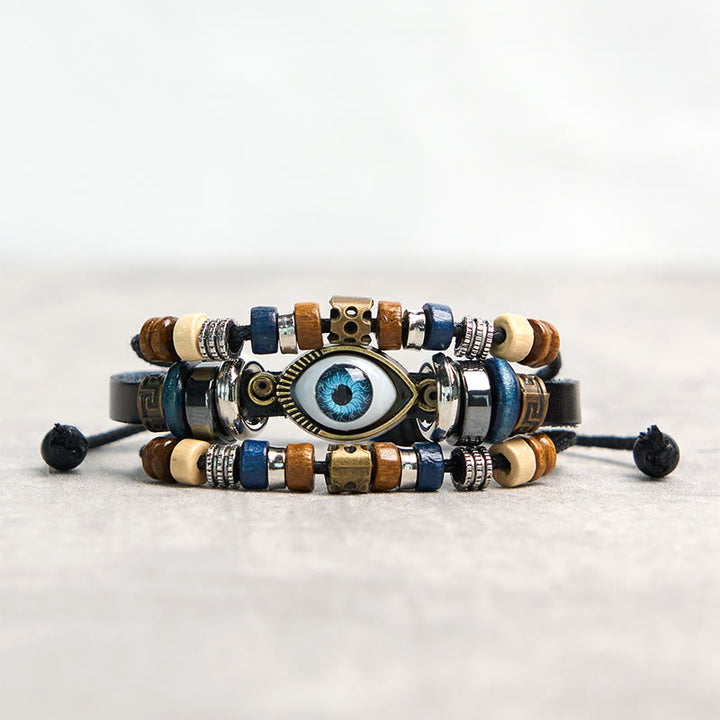 Buddha Stones Tibetan Evil Eye Leather Adjustable Protection Bracelet