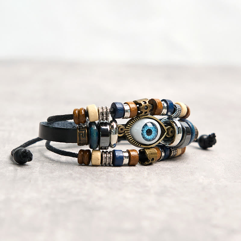 Buddha Stones Tibetan Evil Eye Leather Adjustable Protection Bracelet