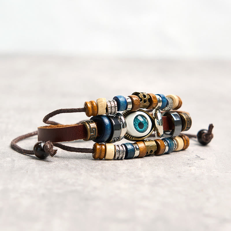 Buddha Stones Tibetan Evil Eye Leather Adjustable Protection Bracelet