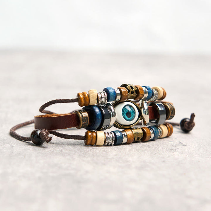 Buddha Stones Tibetan Evil Eye Leather Adjustable Protection Bracelet