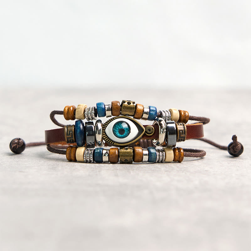 Buddha Stones Tibetan Evil Eye Leather Adjustable Protection Bracelet