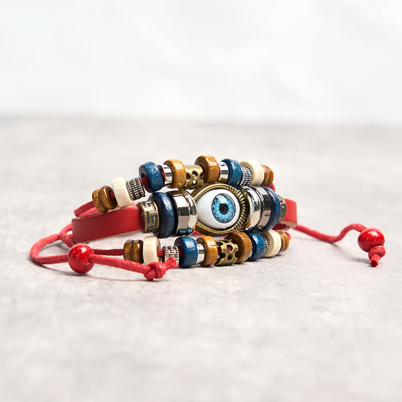 Buddha Stones Tibetan Evil Eye Leather Adjustable Protection Bracelet