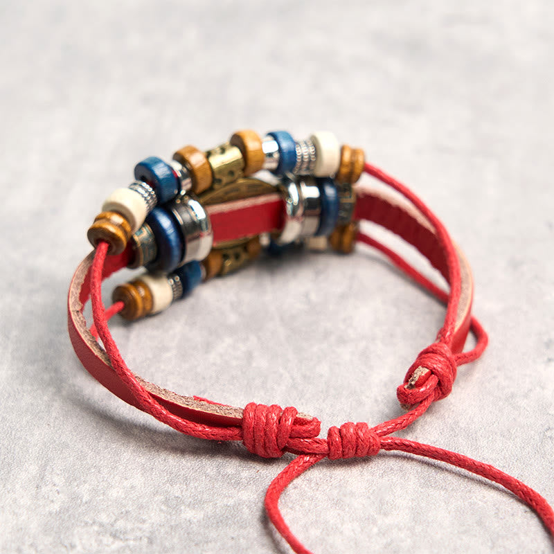 Buddha Stones Tibetan Evil Eye Leather Adjustable Protection Bracelet