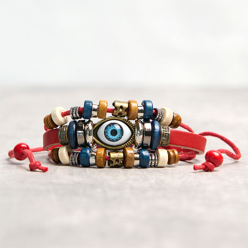 Buddha Stones Tibetan Evil Eye Leather Adjustable Protection Bracelet