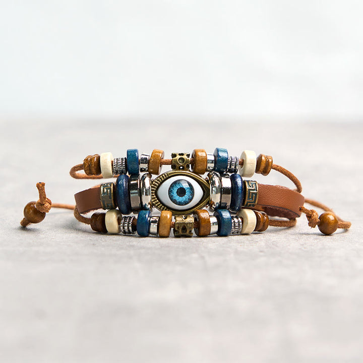 Buddha Stones Tibetan Evil Eye Leather Adjustable Protection Bracelet