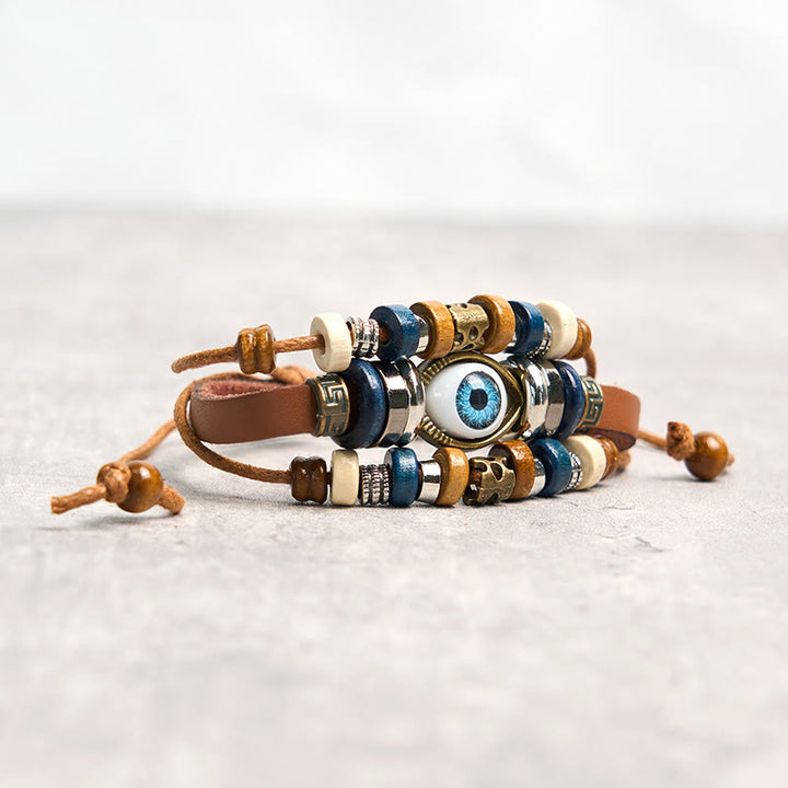 Buddha Stones Tibetan Evil Eye Leather Adjustable Protection Bracelet