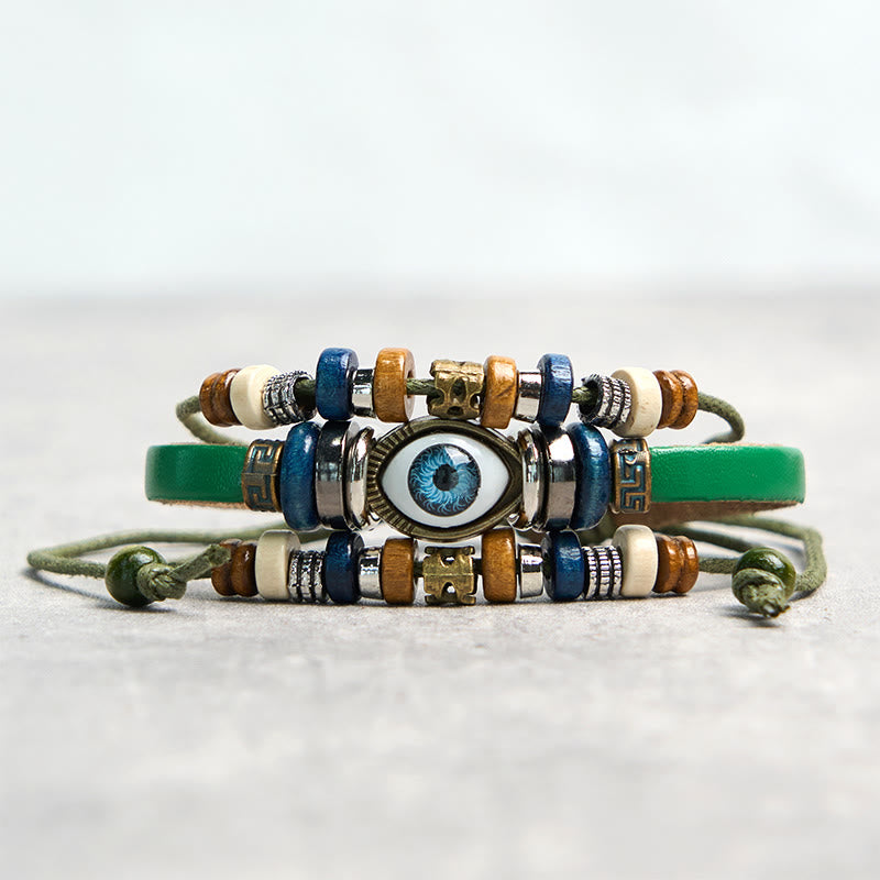Buddha Stones Tibetan Evil Eye Leather Adjustable Protection Bracelet