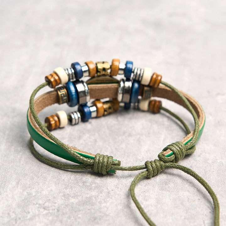 Buddha Stones Tibetan Evil Eye Leather Adjustable Protection Bracelet