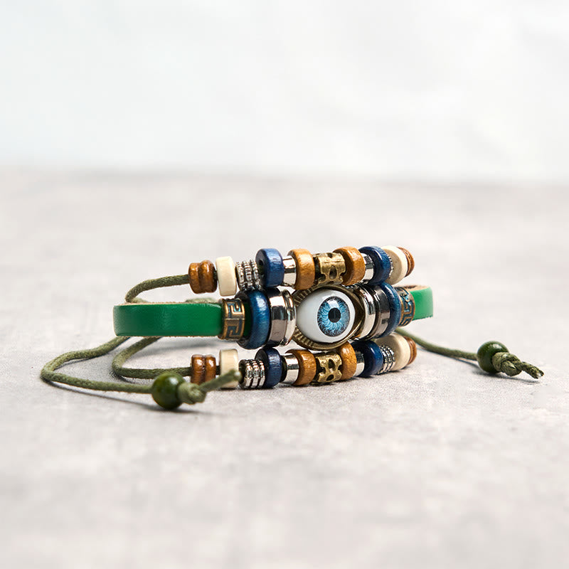 Buddha Stones Tibetan Evil Eye Leather Adjustable Protection Bracelet