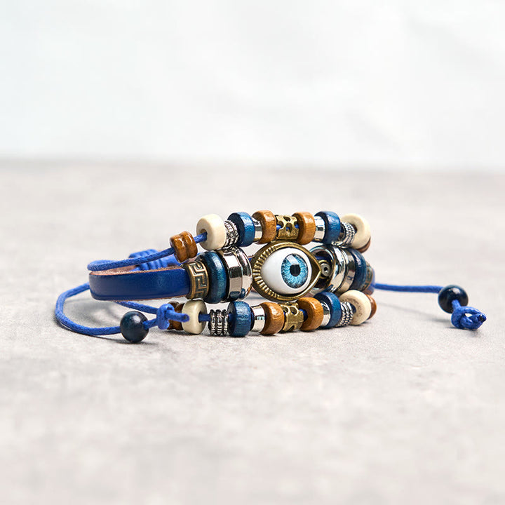Buddha Stones Tibetan Evil Eye Leather Adjustable Protection Bracelet