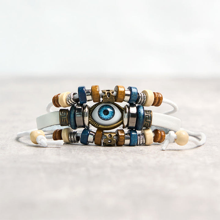 Buddha Stones Tibetan Evil Eye Leather Adjustable Protection Bracelet