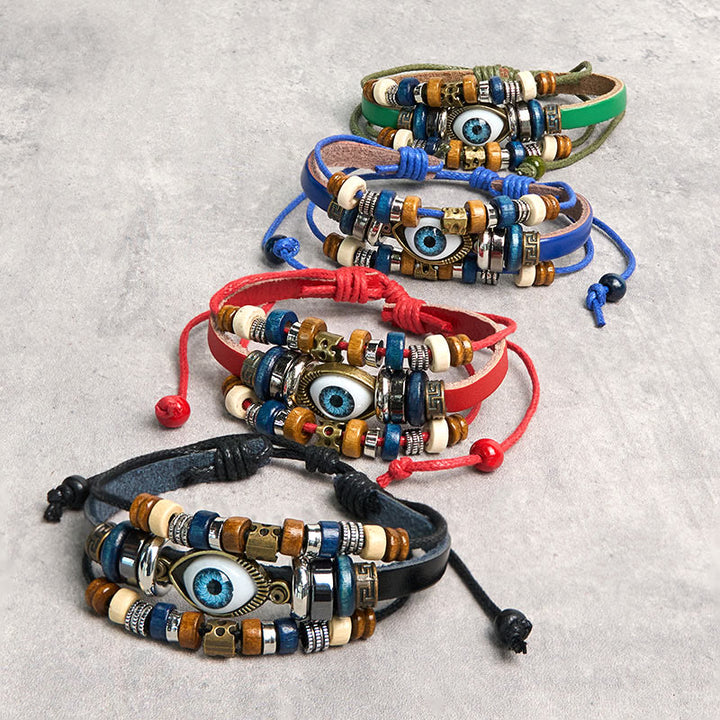 Buddha Stones Tibetan Evil Eye Leather Adjustable Protection Bracelet