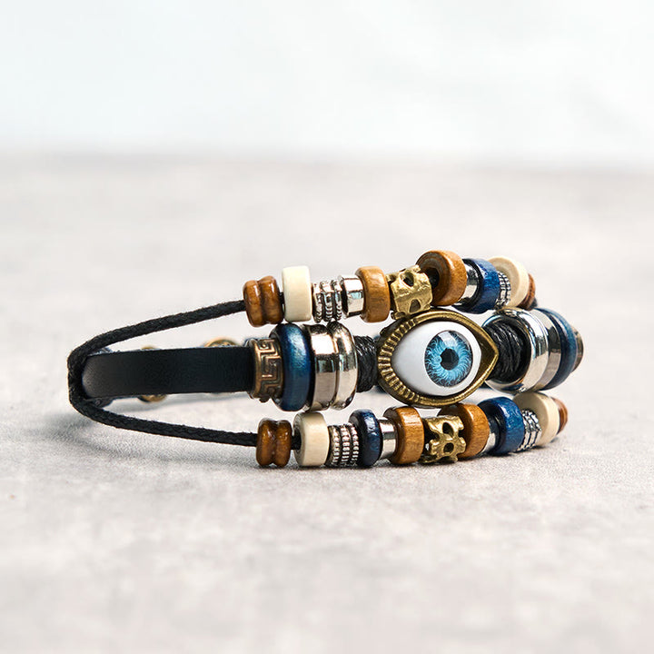 Buddha Stones Tibetan Evil Eye Leather Adjustable Protection Bracelet