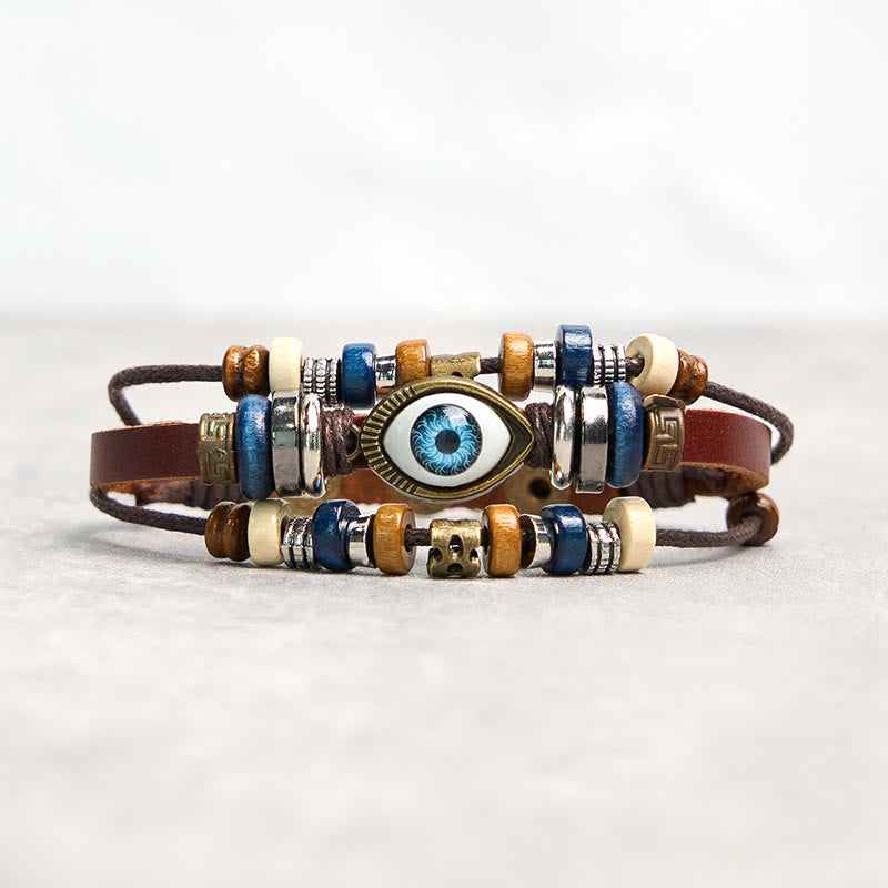Buddha Stones Tibetan Evil Eye Leather Adjustable Protection Bracelet