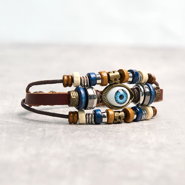 Buddha Stones Tibetan Evil Eye Leather Adjustable Protection Bracelet