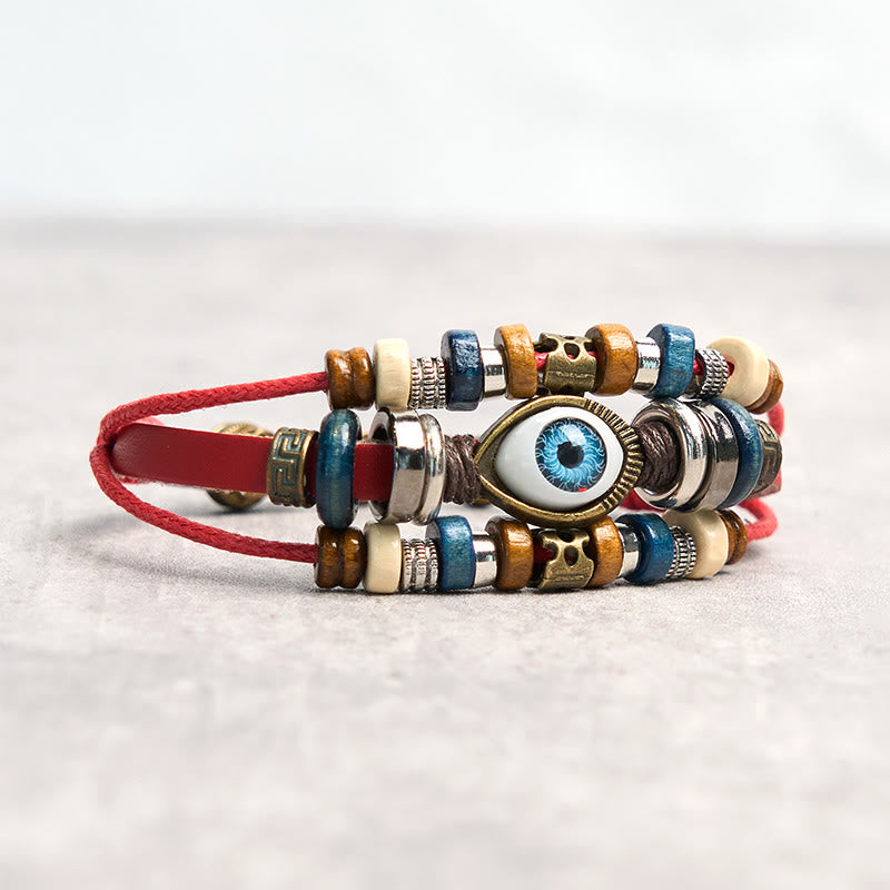 Buddha Stones Tibetan Evil Eye Leather Adjustable Protection Bracelet