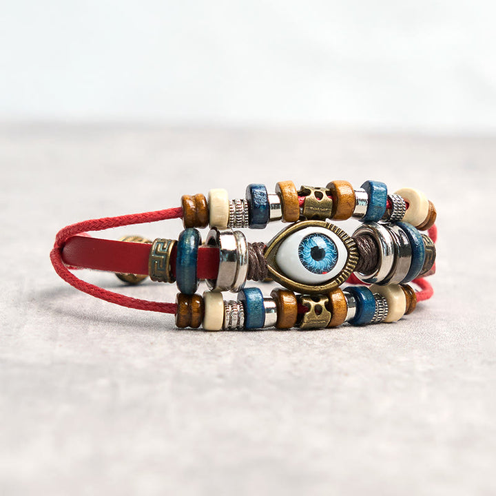 Buddha Stones Tibetan Evil Eye Leather Adjustable Protection Bracelet