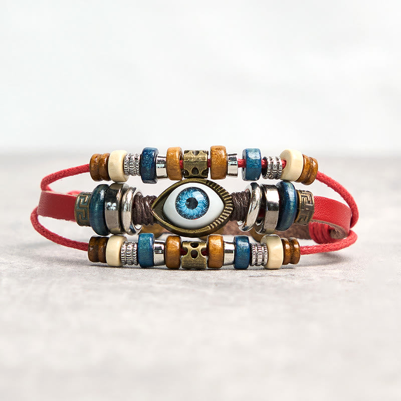 Buddha Stones Tibetan Evil Eye Leather Adjustable Protection Bracelet