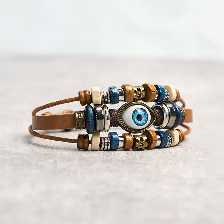 Buddha Stones Tibetan Evil Eye Leather Adjustable Protection Bracelet