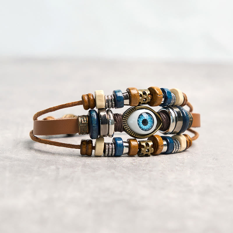 Buddha Stones Tibetan Evil Eye Leather Adjustable Protection Bracelet