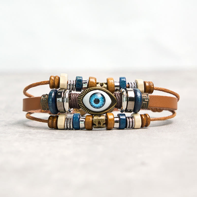 Buddha Stones Tibetan Evil Eye Leather Adjustable Protection Bracelet