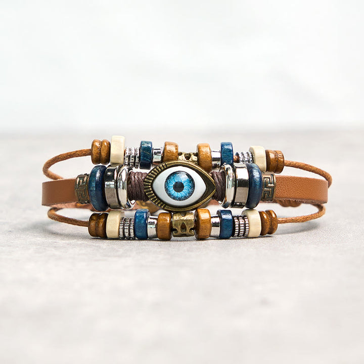 Buddha Stones Tibetan Evil Eye Leather Adjustable Protection Bracelet