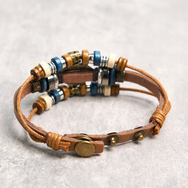 Buddha Stones Tibetan Evil Eye Leather Adjustable Protection Bracelet