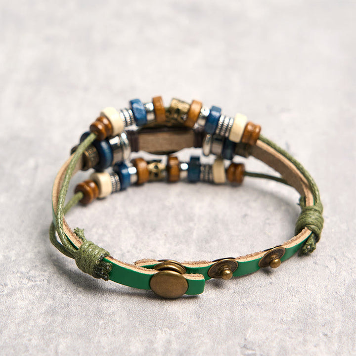 Buddha Stones Tibetan Evil Eye Leather Adjustable Protection Bracelet