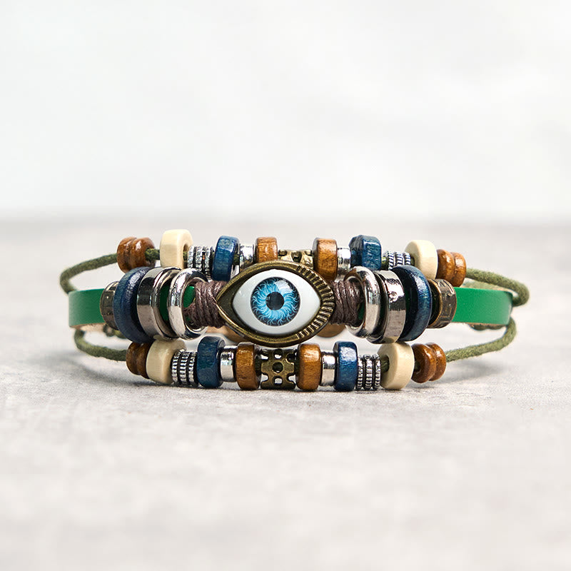 Buddha Stones Tibetan Evil Eye Leather Adjustable Protection Bracelet