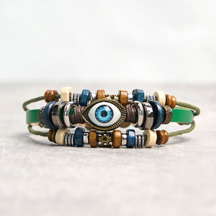 Buddha Stones Tibetan Evil Eye Leather Adjustable Protection Bracelet