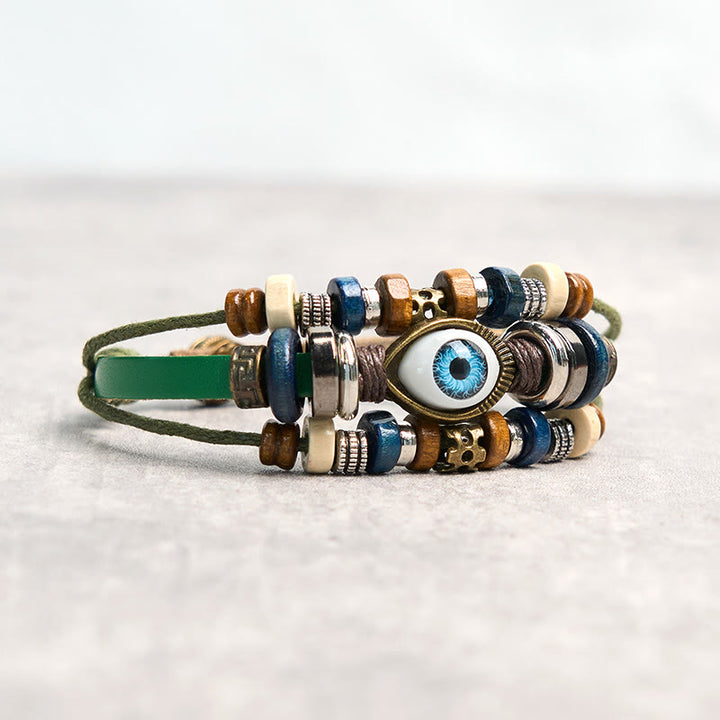 Buddha Stones Tibetan Evil Eye Leather Adjustable Protection Bracelet