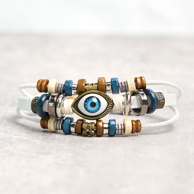 Buddha Stones Tibetan Evil Eye Leather Adjustable Protection Bracelet