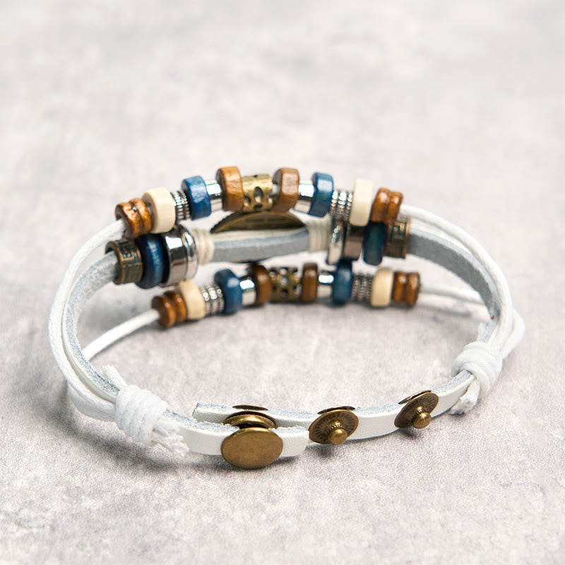 Buddha Stones Tibetan Evil Eye Leather Adjustable Protection Bracelet