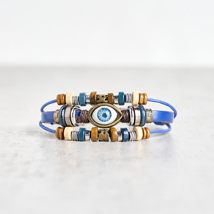 Buddha Stones Tibetan Evil Eye Leather Adjustable Protection Bracelet