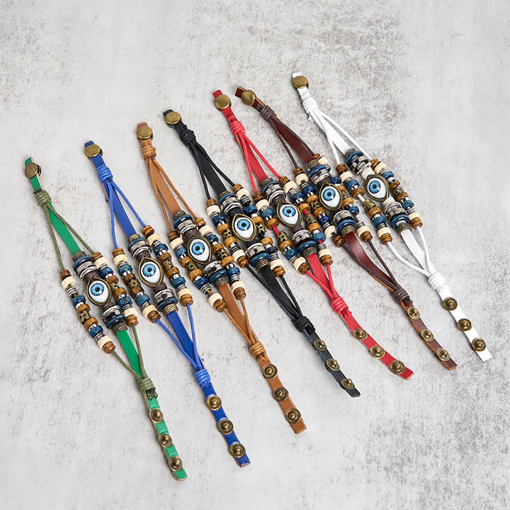 Buddha Stones Tibetan Evil Eye Leather Adjustable Protection Bracelet