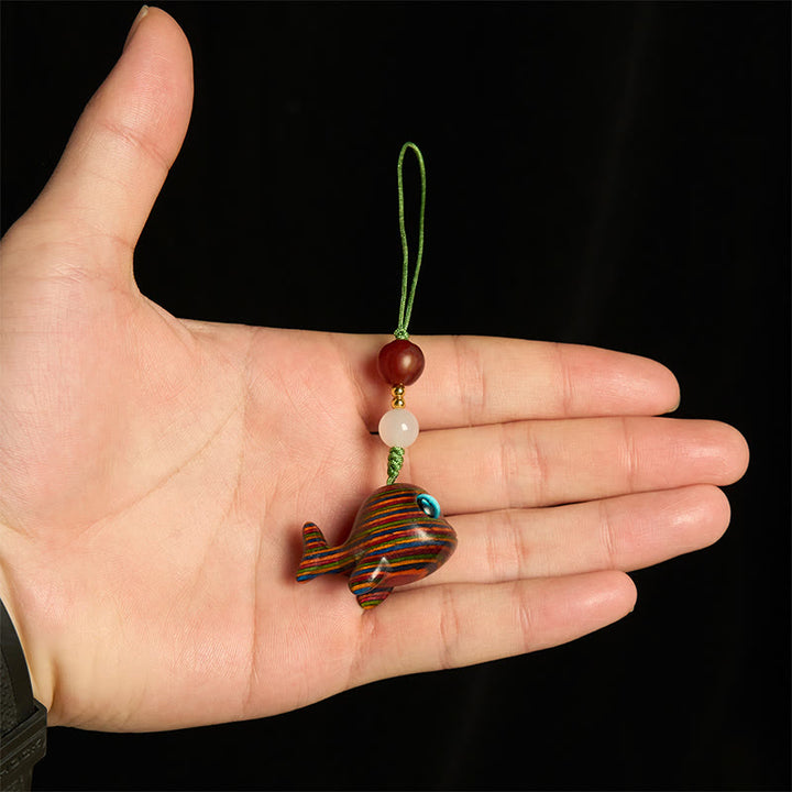 Buddha Stones Rainbow Eucalyptus Dolphin Carved Positive Key Chain Phone Hanging Decoration - image 12