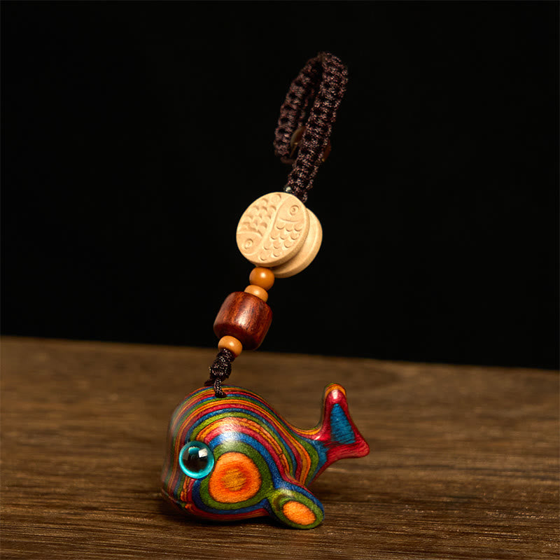 Buddha Stones Rainbow Eucalyptus Dolphin Carved Positive Key Chain Phone Hanging Decoration - Key Chain - image 1