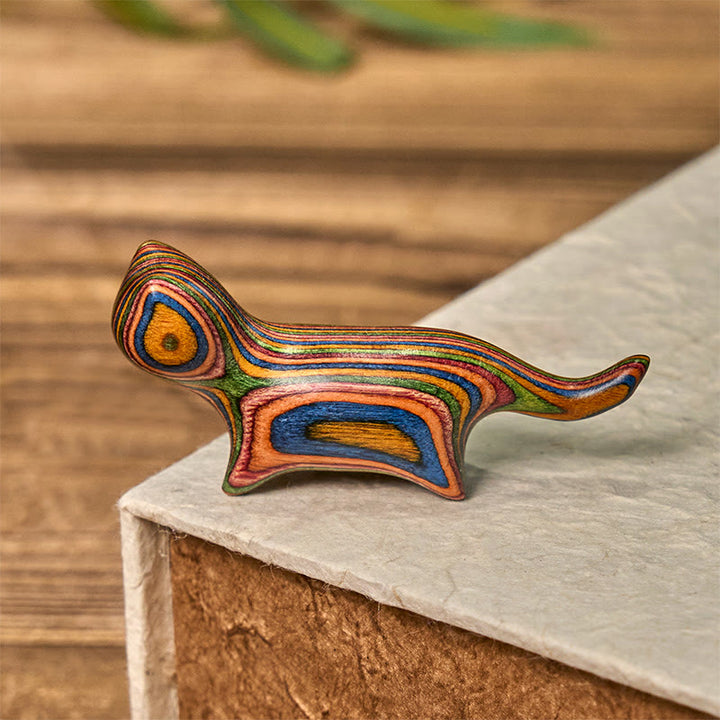 Buddha Stones Mini Rainbow Eucalyptus Walking Cat Carved Reduce Stress Decoration - image 2